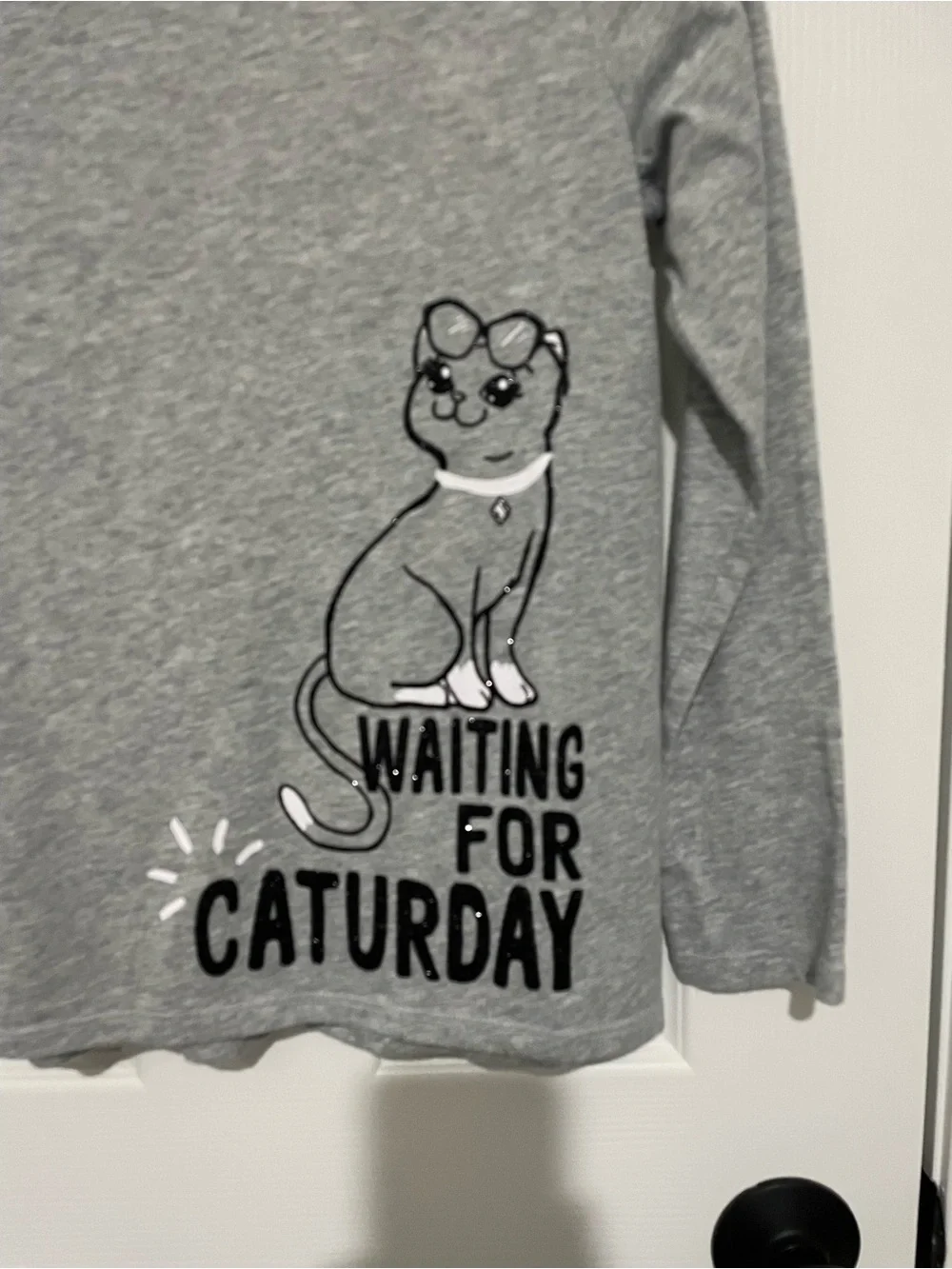 Justice Grey Long-Sleeve 'Waiting for Caturday' Cat Tee